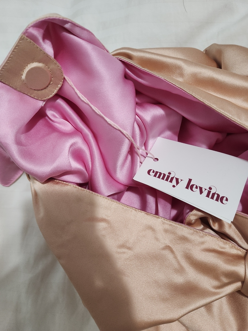 Peach Satin Knot-Handle Shoulder Bag with Pink Accent - Picture 6 of 11
